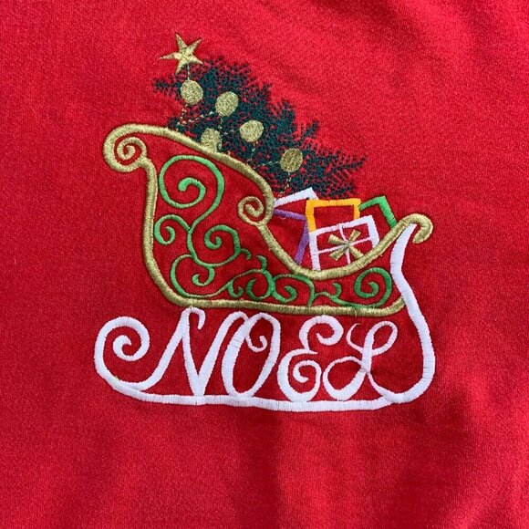 Vintage Noel Christmas Embroidered Crewneck Sweatshirt Sweater - Picture 2 of 7